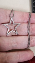 14k White Gold Diamond Star Necklace 16 Inches