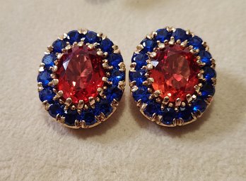 Antique 14k Clip On Sapphire Spinel Sapphire Earrings