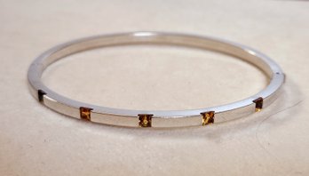 14k White Gold Princess Cut Citrine Bangle Bracelet