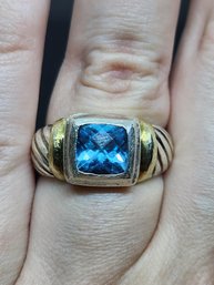 Sterling Silver 14k David Yurman Blue Topaz Ring Size 9.75