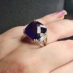 Sterling Silver Cushion Cut Amethyst Ring