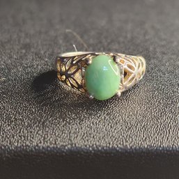 Sterling Silver Open Filligree Jade Ring