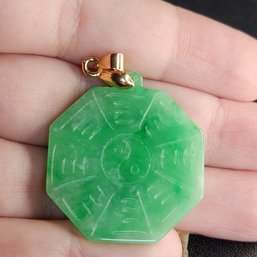 Large 18K Gold Jade Pendant