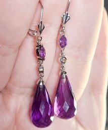 14k White Gold Amethyst Briolette Earrings