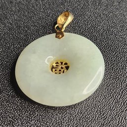 Light Green Jade Disc Pendent 14k Gold Chinese Good Luck