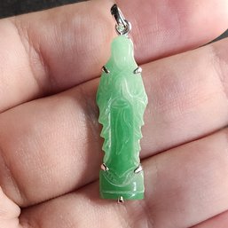 14k White Gold Jade Pendent Carved Guayin Kwan Yin Buddha