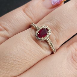 14k White Gold Ruby Diamond Ring Size 5