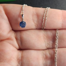 14k White Gold Natural Sapphire Solitaire Necklace