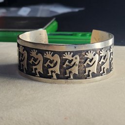 Large Navajo Calvin Peterson Kokopelli Cuff Bracelet Artisan Signed