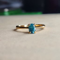 14k Neon Blue Natural Oval Stone Ring Size 6.5