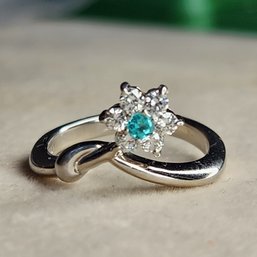 Platinum Pt900 Paraiba Tourmaline Diamond Ring Size 5