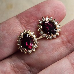 Stunning 14k Rubellite Tourmaline Diamond Halo Earrings