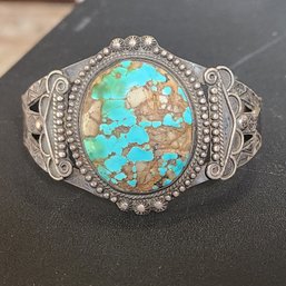 Very Very Old Ignot Silver C 1930's Native American Turquoise Cuff Bracelet