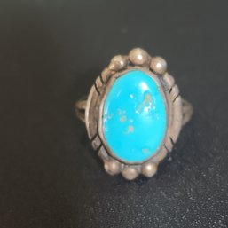 Native American Sterling Silver Turquoise Ring Size 7