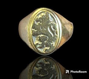 Antique 10k Rampant Lion Signet Ring Size 5.5