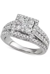 Diamond Square Cluster Halo Engagement Ring (1-1/2 Ct. T.w.) In 14k White Gold