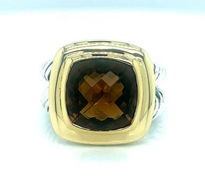 David Yurman 925 Sterling Silver 18K Gold Smoky Quartz Albion Collection Ring