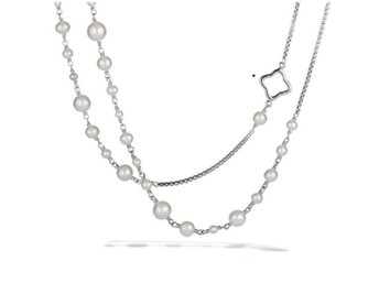 DAVID YURMAN Sterling Silver Pearl Quatrefoil Long Chain Necklace