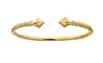 10K Yellow Gold West Indian Bangle W. Thick Pyramid Ends