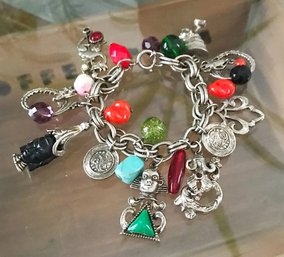 Rare Vintage Silver Tone Sorelli Devil Egyptian Charm Bracelet