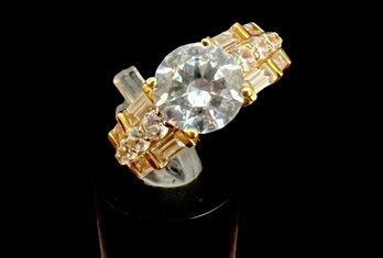 14k Gold  3.2ct Round CZ Baguette Engagement Size 8 5.85 Grams