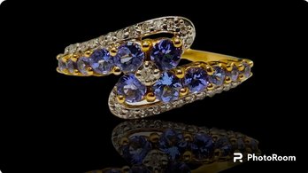 14k Tanzanite Diamond Bypass Ring Size 8