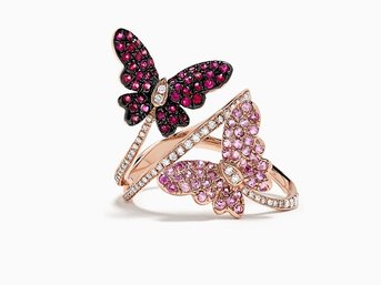 Effy Nature 14K Rose Gold Ruby, Sapphire & Diamond Butterfly Ring Size 12