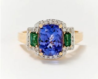14k Affinity Gems Tanzanite, Emerald & Diamond Ring