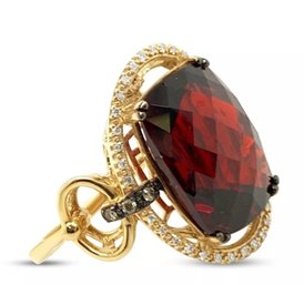 14k Levian Limited Edition Honey Gold Garnet Diamond Ring Size 9.5