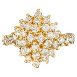14k 1.25 Carat Round Diamond Yellow Gold Dome Cluster Ring