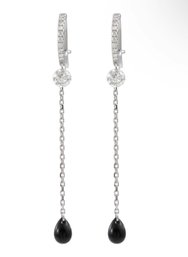 14k White Gold Raphaele Canot Free Diamond Black Onyx Earrings