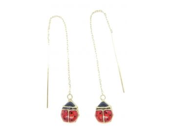 14k Lady Bug Threader Earrings