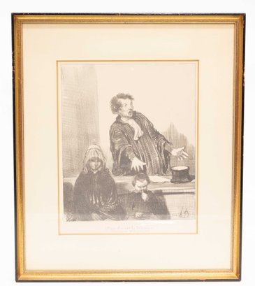 Vintage Honor Daumier Charcoal Lithograph, 'The Saintly Woman', 1808-1879 - Framed Print