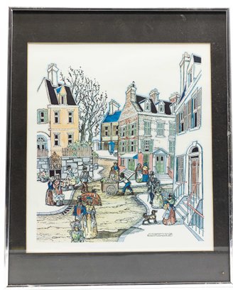 Dumas Lithograph Print Framed Village Scene