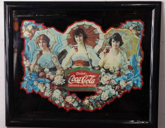Vintage French Country Coca Cola Wall Mantle Mirror Coke Picture W 3 Women