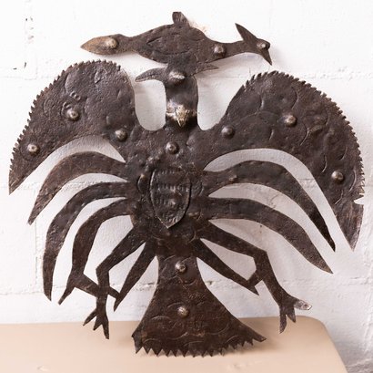 ?? Handcrafted Metal Folk Art Eagle With Bird - 23'