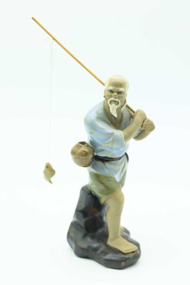 Vintage 1960s Chinese Mudman Shiwan Fisherman Ceramic Figurine