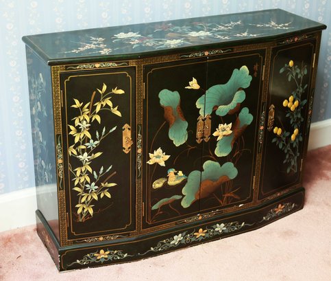 Vintage Chinese Black Lacquered And Hand Painted Cabinet