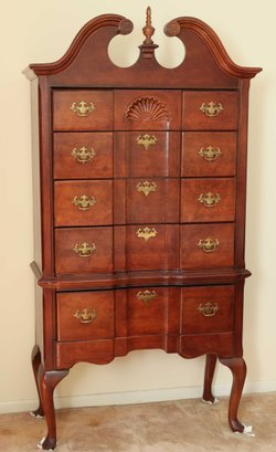 Queen Anne Style Cherry Highboy Chest Of Drawers, Late 20th Century
