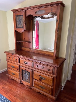 Pine Dresser With Mirrored Hutch