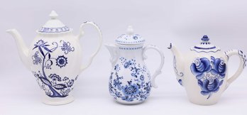 Blue Nordic Coffee/Tea Pot Lot Of 3