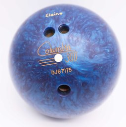 Vintage Bowling Ball, Columbia 300 White Dot Marbled Blue With Brunswick Bag