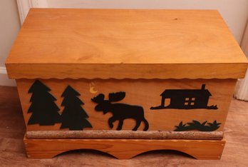 Rustic Moose Themed Wooden Trunk