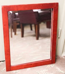 Vintage Mirror With Red Stained Frame