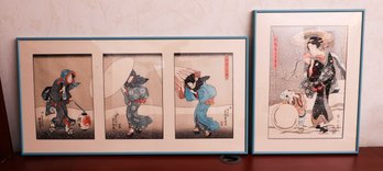 Japanese Woodblock Print Kunisada (1786-1864) Signed Three Pane