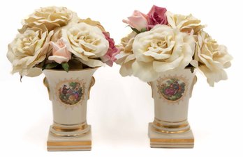 Vintage Outlander Era Minstrel And Lady Colonial Princeton Vases W/ Faux Floral Decor