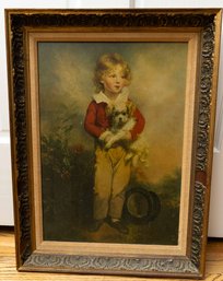 VINTAGE PAINTING On Board  MASTER SIMPSON BY ARTHUR DEVIS - BOY WITH TOP HAT & DOG