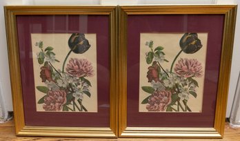 Vintage 1960s Patricia Nimocks Decoupage Art Prints Flowers Circa 18th Century - Pair