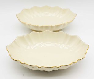 LENOX Symphony Scalloped Oval Centerpiece Bowl Ivory 24K Gold Trim - Pair