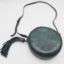 Oryany Kaye Round Whip Stitch Pebbled Leather Hunter Green Crossbody Luxury Bag